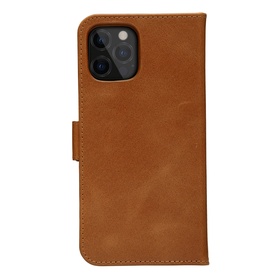 DBramante Lynge iPhone 12 Pro Max 6.7 Inch 2-In-1 Case in brown leather, showing rear with camera cutout and side clasp