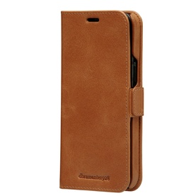 DBramante Lynge iPhone 12 Pro Max 6.7 Inch 2-In-1 Case in brown leather, shown open displaying card slots and folio wallet design