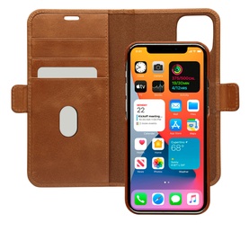 DBramante Lynge iPhone 12 Pro Max 6.7 Inch 2-In-1 Case in brown, shown open as wallet and attached as phone case