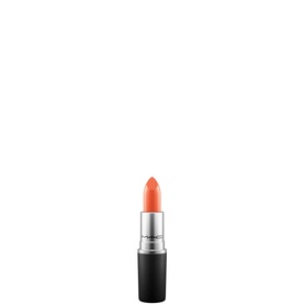MAC Frost Lipstick Repack in coral-orange, silver-toned bullet visible, housed in black and silver casing