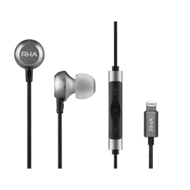 RHA MA650i Lightning Headphones with Microphone in gunmetal grey, featuring inline remote and Lightning connector