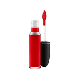 MAC Retro Matte Liquid Lipcolour in Feels So Grand, vivid red liquid lipstick with doe-foot applicator wand, black cap