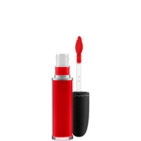 MAC Retro Matte Liquid Lipcolour in Feels So Grand, vivid red liquid lipstick with doe-foot applicator wand, black cap