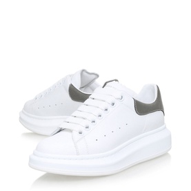 Alexander McQueen Oversized Runway Trainers in white leather with grey tab counter, chunky white platform sole, lace-up fastening