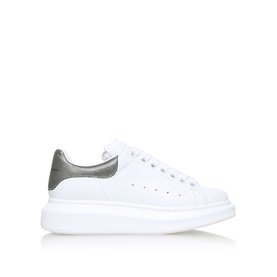 Alexander McQueen Oversized Runway Trainers in white leather with metallic silver heel tab and chunky white sole