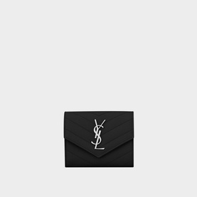Monogram Embossed Leather Compact Tri-Fold Wallet