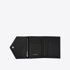 Monogram Embossed Leather Compact Tri-Fold Wallet