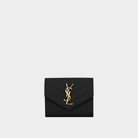 Monogram Compact Tri-Fold Embossed Leather Wallet