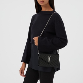 Monogram Embossed Leather Chain Wallet