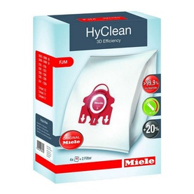 Miele FJM HyClean 3D Efficiency Vacuum Cleaner Bags, white and red box, pack of 4 bags with filters