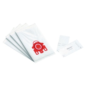 Miele FJM Vacuum Cleaner Bags, white with red elephant logo, pack of five bags with filter included