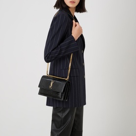 Sunset Croc-Embossed Shiny Leather Medium Chain Bag