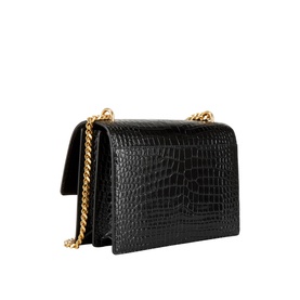 Sunset Croc-Embossed Shiny Leather Medium Chain Bag