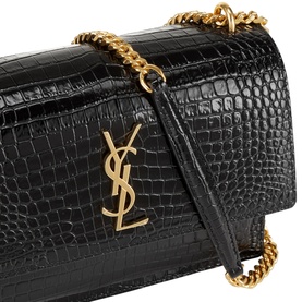 Sunset Croc-Embossed Shiny Leather Medium Chain Bag