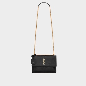 Sunset Croc-Embossed Shiny Leather Medium Chain Bag