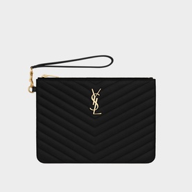 Monogram Embossed Leather Pouch