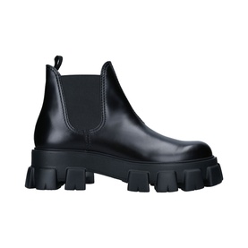 Prada Monolith XL Chelsea Boots in black leather with elasticated side panels and chunky black lug sole
