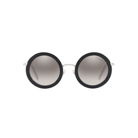 Miu Miu Round Sunglasses MU 59US 48 in black with oversized round frames, silver bridge, and grey gradient mirrored lenses