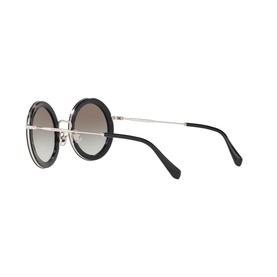 Miu Miu Round Sunglasses MU 59US 48 in black with silver metal bridge, round frames and gradient grey lenses, angled rear view