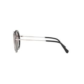 Miu Miu Round Sunglasses MU 59US 48 in black, side profile view showing silver metal frame, slim temples with black tips