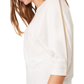 Malica Metallic Leaf Trim Knit Top