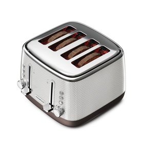 Kenwood Mesmerine 4 Slice Toaster in cream with textured diamond pattern body, bronze accents, and wide slots