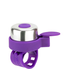 Micro Scooters Micro Bike Bell in purple with silver dome, rubber mount ring and thumb lever for handlebar attachment