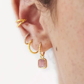 Rhodochrosite Mini Pyramid Charm Hoop Earrings