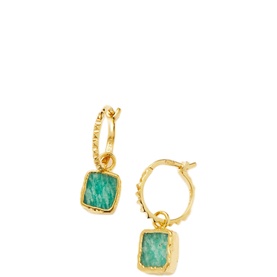 Amazonite Mini Pyramid Charm Hoop Earrings