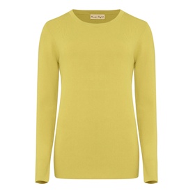 Phase Eight Molla Crew Neck Sweater in yellow, long-sleeve fine knit with rounded crew neckline, flat-lay view