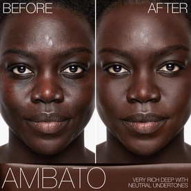 Nars Natural Radiant Longwear Foundation before and after on deep skin, shade Ambato: very rich deep with neutral undertones