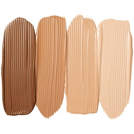 NARS Sheer Glow Foundation swatches showing four shades ranging from deep tan to fair on white background
