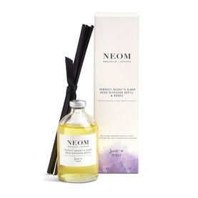 Neom Organics Perfect Night's Sleep Reed Diffuser Refill 100ml in yellow with black reeds and illustrated box