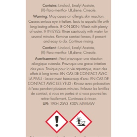 Neom Organics Perfect Night's Sleep Reed Diffuser Refill 100ml ingredients and warning label with hazard symbols