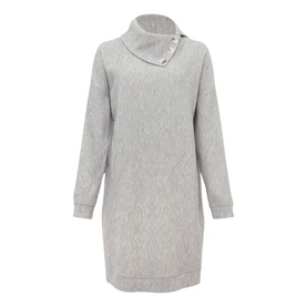 Phase Eight Nico Asymmetric Textured Jersey Top in grey, long sleeve, longline with cowl neck and button detailing