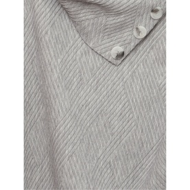 Phase Eight Nico Asymmetric Textured Jersey Top in grey, showing diagonal texture detail and button neckline close-up