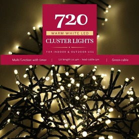 Noma 720 Warm White LED Cluster Lights, 10.4m green cable string lights for indoor and outdoor use