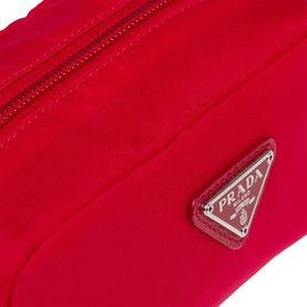 Prada Accessories Nylon Pouch in red with silver-tone enamelled triangle logo plaque and zip closure