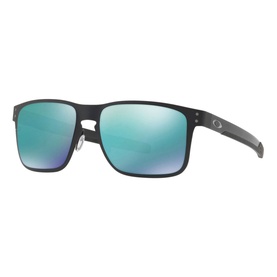 Oakley Holbrook Sunglasses OO4123 in black metal frame with rectangular shape and mirrored teal lenses
