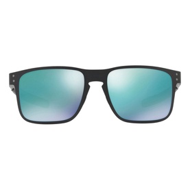 Oakley Holbrook Sunglasses OO4123 in black with square metal frames and iridescent teal mirrored lenses, front view