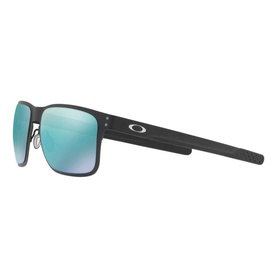 Oakley Holbrook Metal Sunglasses OO4123 in black with teal mirrored lenses, silver Oakley logo on temple