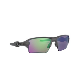 Oakley Rectangle Sunglasses 0OO9188 in grey with iridescent green-purple shield lenses, silver Oakley branding on temple