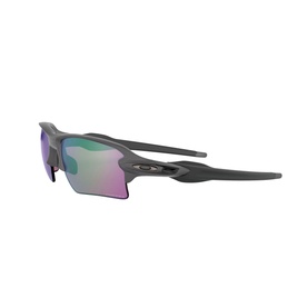 Oakley Rectangle Sunglasses 0OO9188 in grey with wraparound frame, iridescent green-tinted lenses and rubberised temples