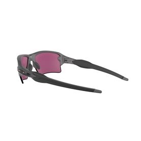Oakley Rectangle Sunglasses 0OO9188 in grey with purple-tinted lenses, shown from rear angle highlighting slim temples and wraparound frame