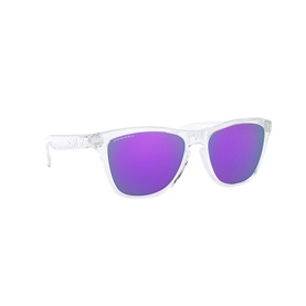 Oakley OO9013 Frogskins&trade; Square Sunglasses in clear frame with purple mirrored lenses, three-quarter angle view