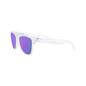 Oakley OO9013 Frogskins&trade; Square Sunglasses in clear frame with purple mirrored lenses, Oakley branding on temples