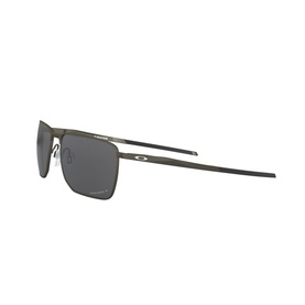 Oakley Rectangle Sunglasses 0OO4142 in gunmetal grey, slim metal frame, dark lenses, side profile view