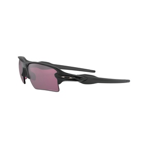 Oakley Rectangle Sunglasses 0OO9188 in matte black with wraparound frame and purple-tinted lenses, side profile view