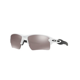 Oakley Flak 2.0 Rectangle Sunglasses in white with dark tinted lenses and black temple tips, 59/12 bridge fit