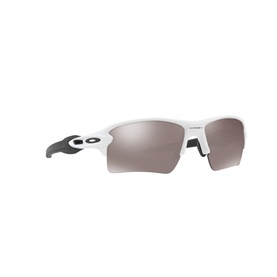 Oakley Flak 2.0 Rectangle Sunglasses in white with black Prizm lenses, wrap-around sport frame, rubber nose pads and temple tips